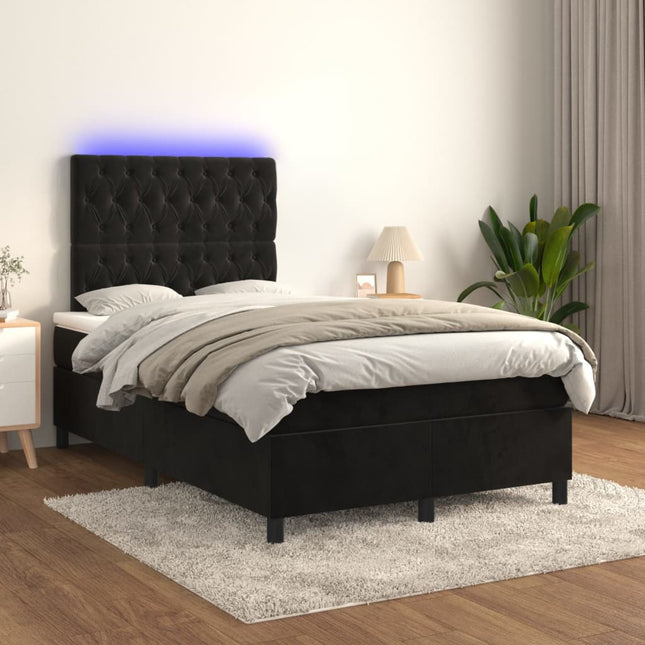 Boxspring Met Matras En Led Fluweel Zwart 120 x 200 cm Getuft ontwerp