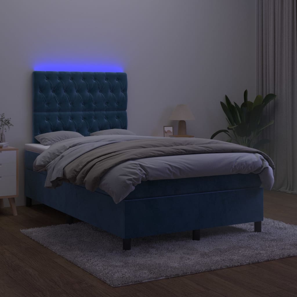 Boxspring Met Matras En Led Fluweel Donkerblauw 120 x 200 cm Getuft ontwerp