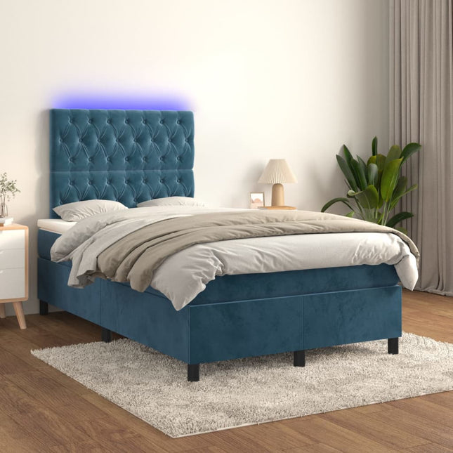 Boxspring Met Matras En Led Fluweel Donkerblauw 120 x 200 cm Getuft ontwerp