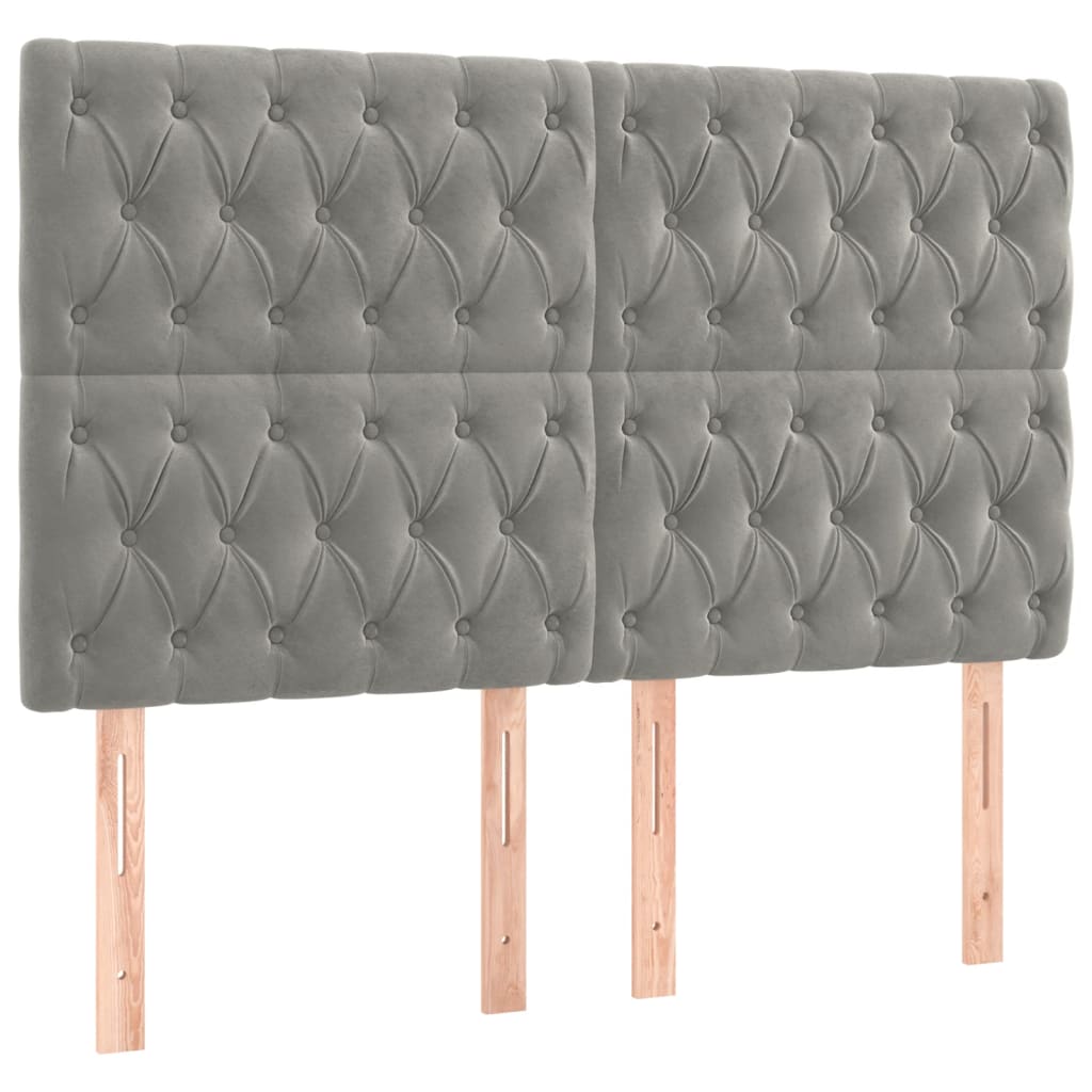 Boxspring Met Matras En Led Fluweel Lichtgrijs 140 x 190 cm Getuft ontwerp