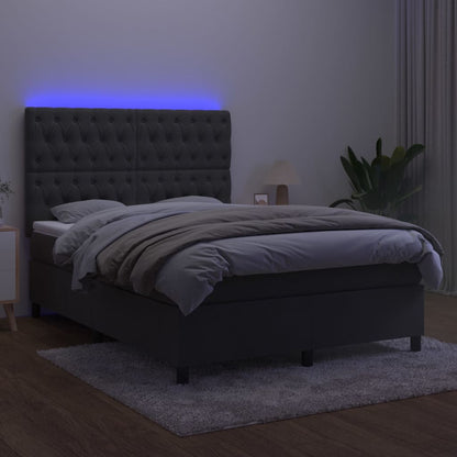 Boxspring Met Matras En Led Fluweel Donkergrijs 140 x 190 cm Getuft ontwerp