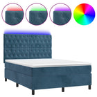 Boxspring Met Matras En Led Fluweel Donkerblauw 140 x 190 cm Getuft ontwerp