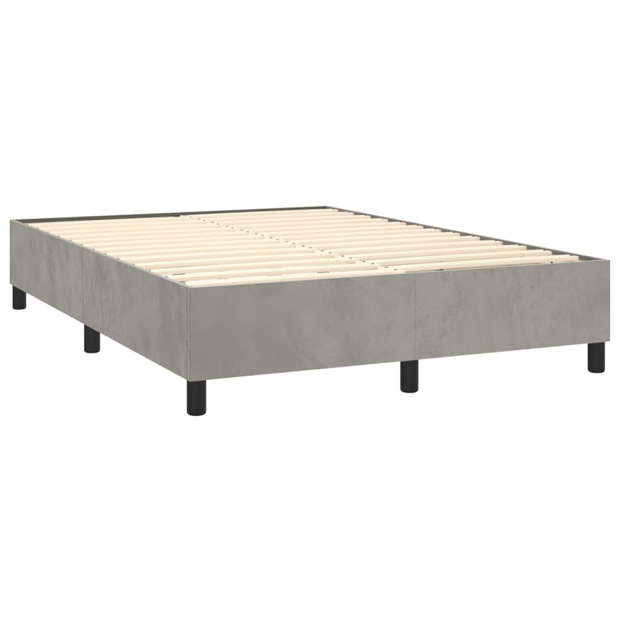 Boxspring Met Matras En Led Fluweel Lichtgrijs 140 x 200 cm Getuft ontwerp