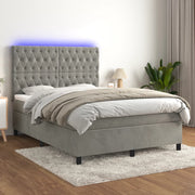 Boxspring met matras LED 140x200 cm lichtgrijs fluweel