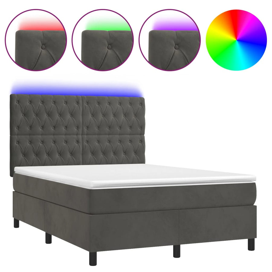 Boxspring Met Matras En Led Fluweel Donkergrijs 140 x 200 cm Getuft ontwerp