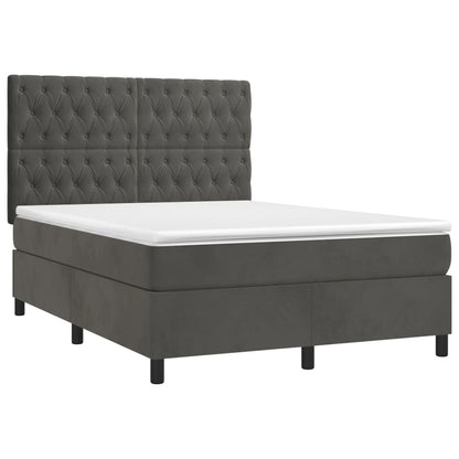 Boxspring Met Matras En Led Fluweel Donkergrijs 140 x 200 cm Getuft ontwerp