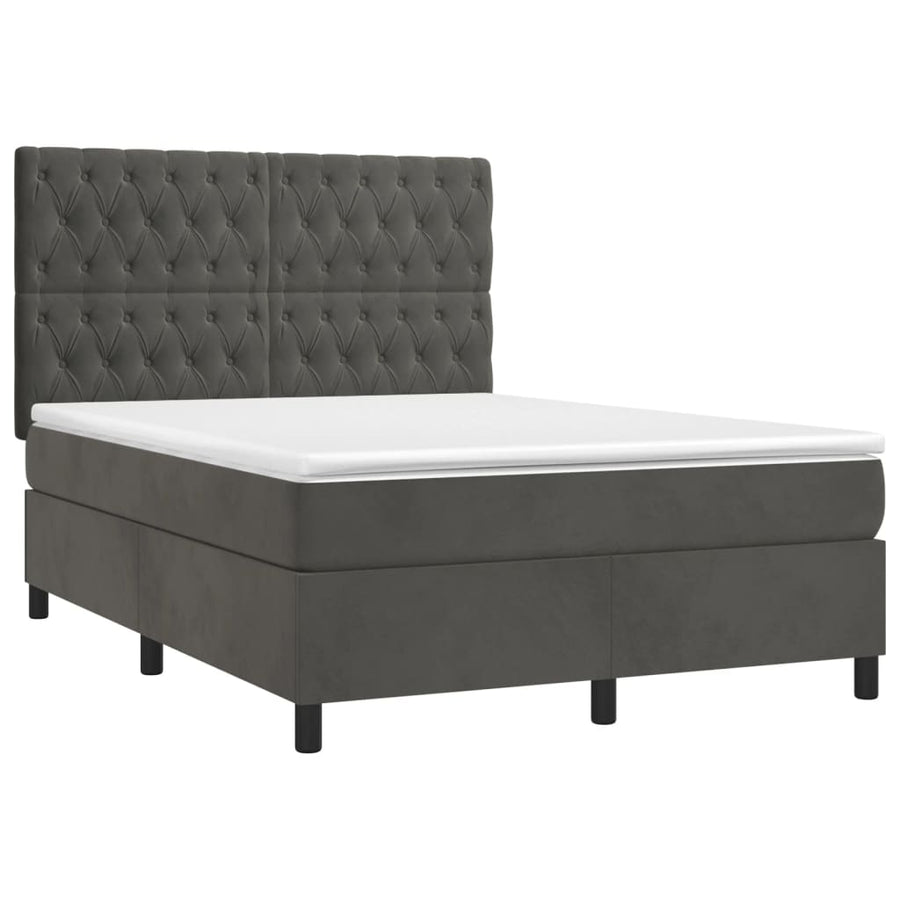 Boxspring Met Matras En Led Fluweel Donkergrijs 140 x 200 cm Getuft ontwerp