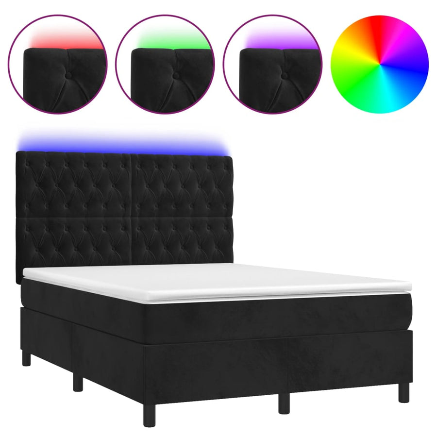 Boxspring Met Matras En Led Fluweel Zwart 140 x 200 cm Getuft ontwerp