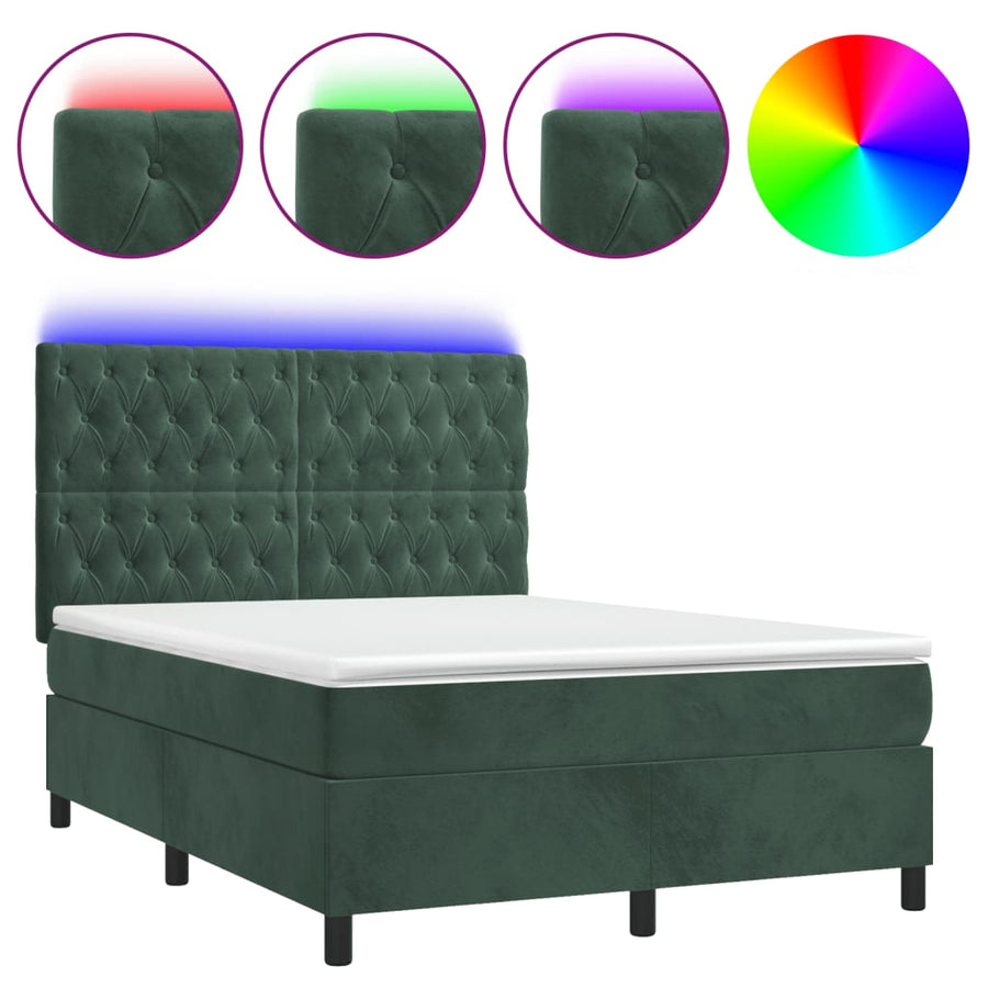 Boxspring Met Matras En Led Fluweel Donkergroen 140 x 200 cm Getuft ontwerp