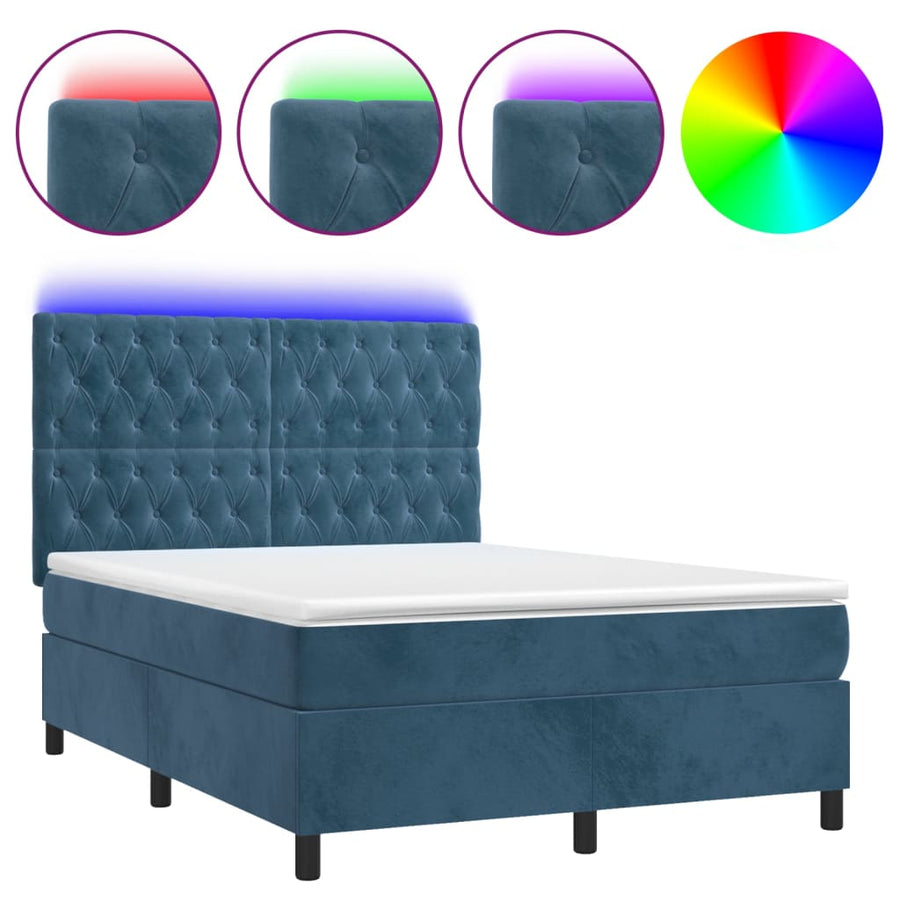 Boxspring Met Matras En Led Fluweel Donkerblauw 140 x 200 cm Getuft ontwerp
