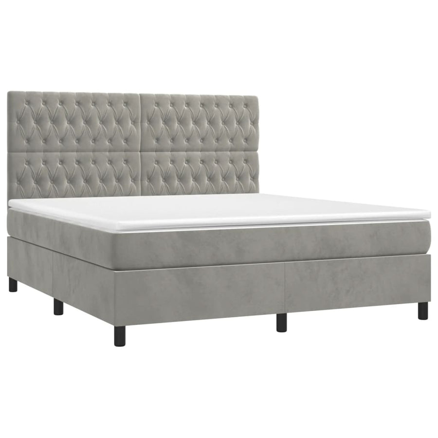 Boxspring Met Matras En Led Fluweel Lichtgrijs 160 x 200 cm Getuft ontwerp