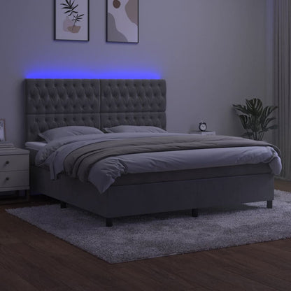 Boxspring Met Matras En Led Fluweel Lichtgrijs 160 x 200 cm Getuft ontwerp