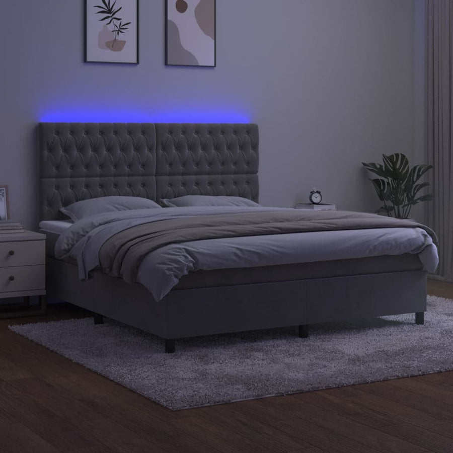 Boxspring Met Matras En Led Fluweel Lichtgrijs 160 x 200 cm Getuft ontwerp