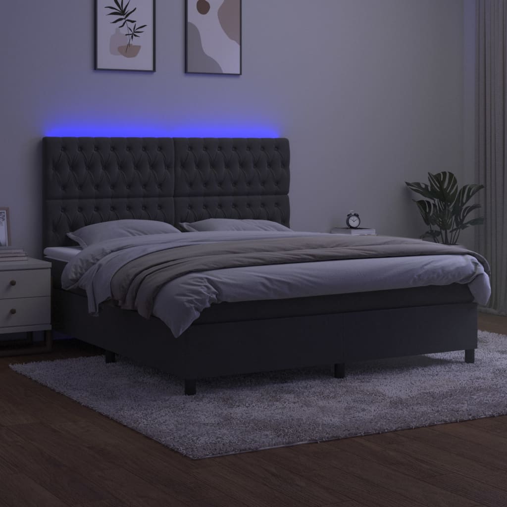 Boxspring Met Matras En Led Fluweel Donkergrijs 160 x 200 cm Getuft ontwerp