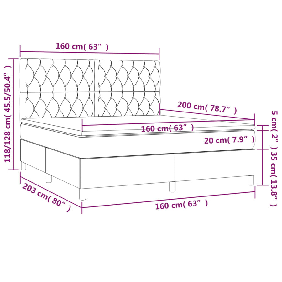 Boxspring Met Matras En Led Fluweel Donkergrijs 160 x 200 cm Getuft ontwerp