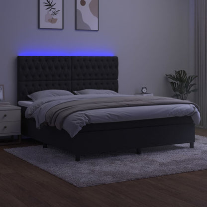Boxspring Met Matras En Led Fluweel Zwart 160 x 200 cm Getuft ontwerp