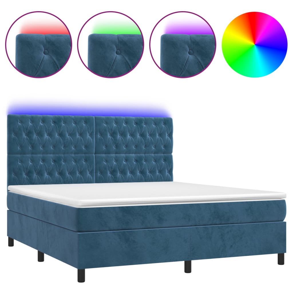 Boxspring Met Matras En Led Fluweel Donkerblauw 160 x 200 cm Getuft ontwerp