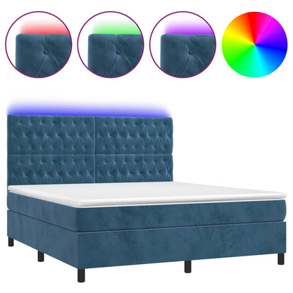 Boxspring Met Matras En Led Fluweel Donkerblauw 160 x 200 cm Getuft ontwerp