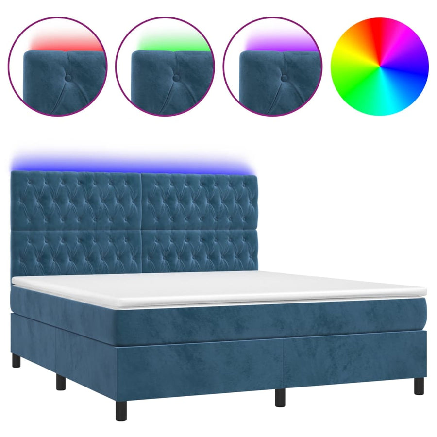 Boxspring Met Matras En Led Fluweel Donkerblauw 160 x 200 cm Getuft ontwerp