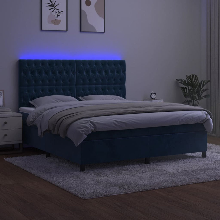Boxspring Met Matras En Led Fluweel Donkerblauw 160 x 200 cm Getuft ontwerp