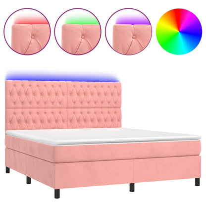 Boxspring Met Matras En Led Fluweel Roze 160 x 200 cm Getuft ontwerp