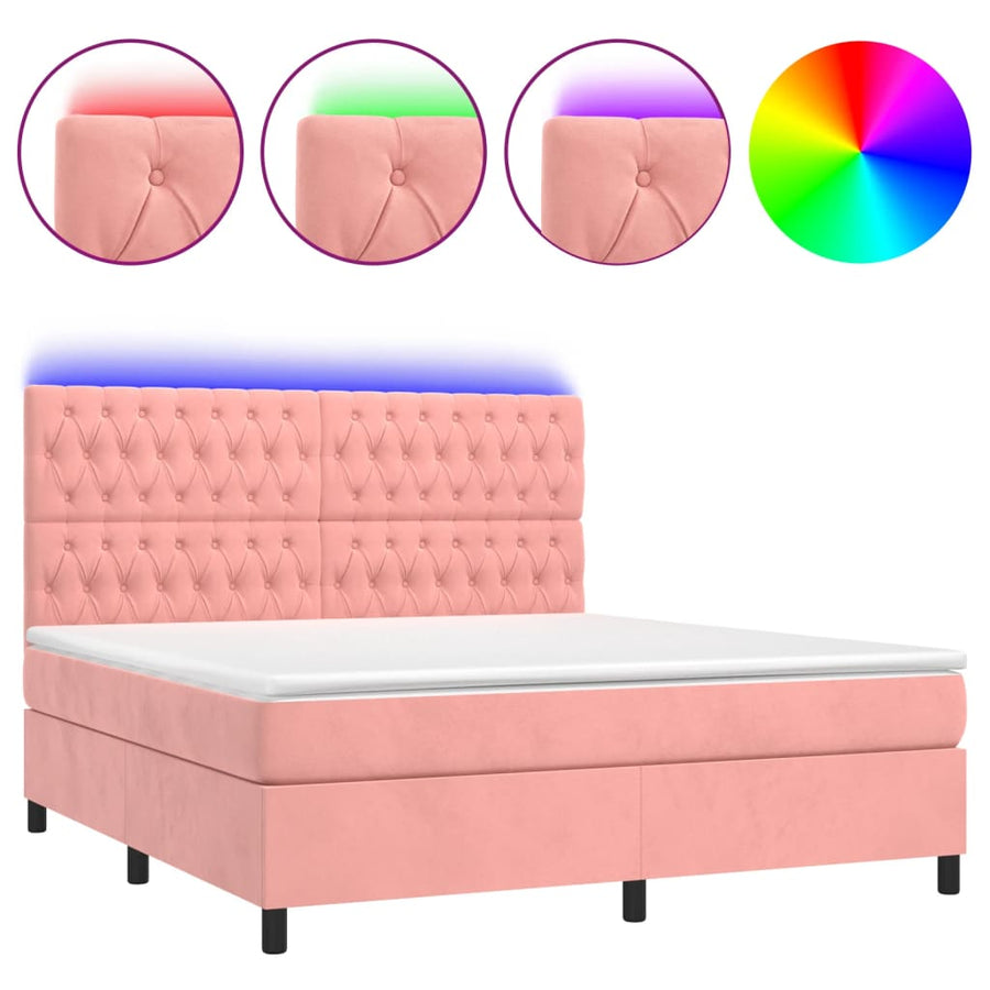 Boxspring Met Matras En Led Fluweel Roze 160 x 200 cm Getuft ontwerp