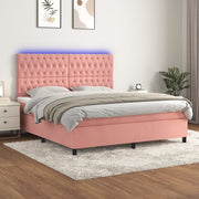 Boxspring 160x200 cm fluweel roze met matras en LED