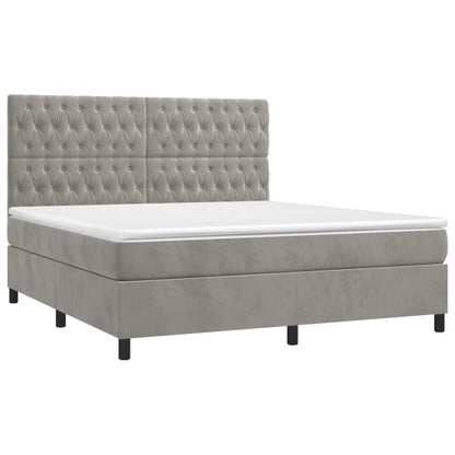 Boxspring Met Matras En Led Fluweel Lichtgrijs 180 x 200 cm Getuft ontwerp