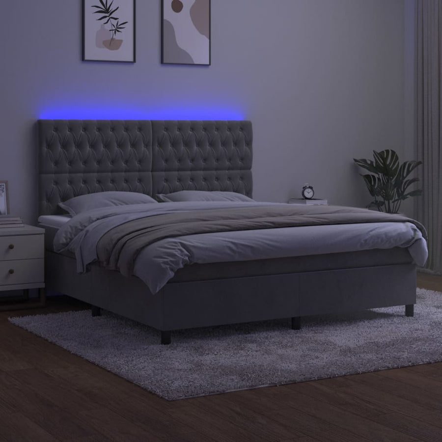 Boxspring Met Matras En Led Fluweel Lichtgrijs 180 x 200 cm Getuft ontwerp