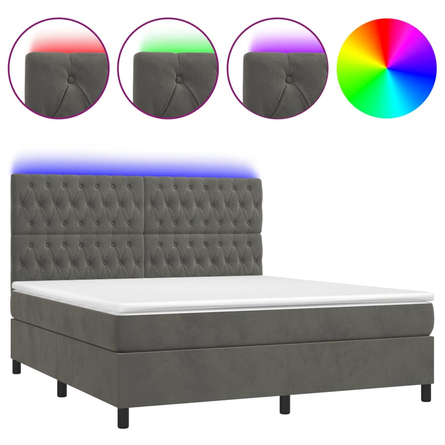 Boxspring Met Matras En Led Fluweel Donkergrijs 180 x 200 cm Getuft ontwerp