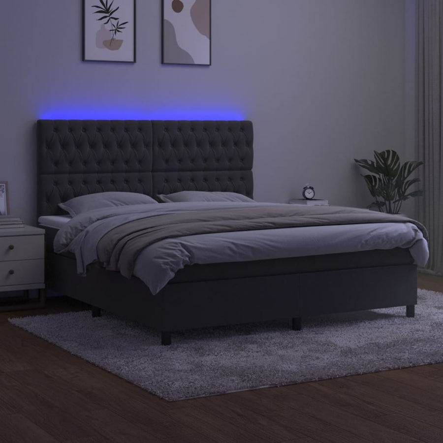 Boxspring Met Matras En Led Fluweel Donkergrijs 180 x 200 cm Getuft ontwerp
