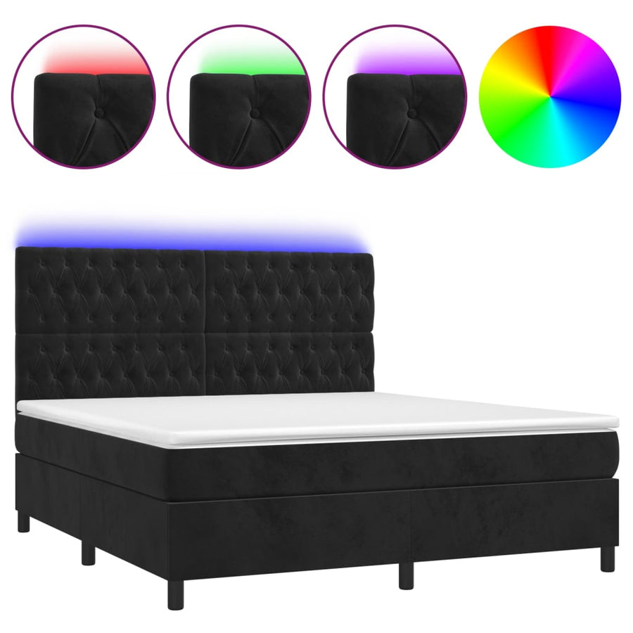 Boxspring Met Matras En Led Fluweel Zwart 180X200 Cm Zwart 180 x 200 cm Getuft ontwerp