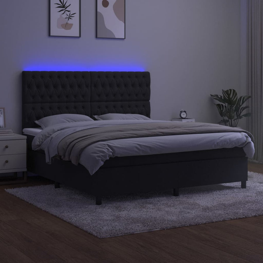 Boxspring Met Matras En Led Fluweel Zwart 180X200 Cm Zwart 180 x 200 cm Getuft ontwerp
