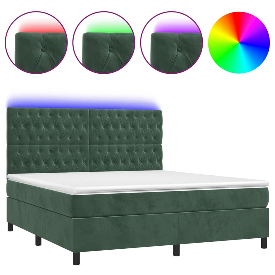 Boxspring Met Matras En Led Fluweel Donkergroen 180 x 200 cm Getuft ontwerp