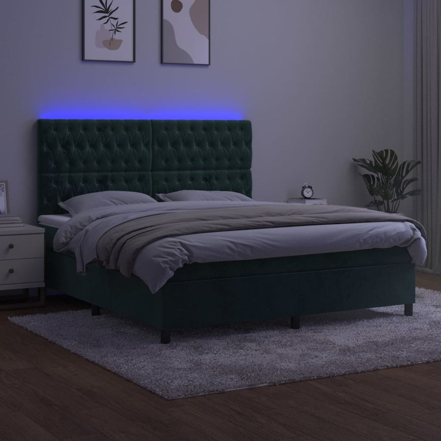 Boxspring Met Matras En Led Fluweel Donkergroen 180 x 200 cm Getuft ontwerp