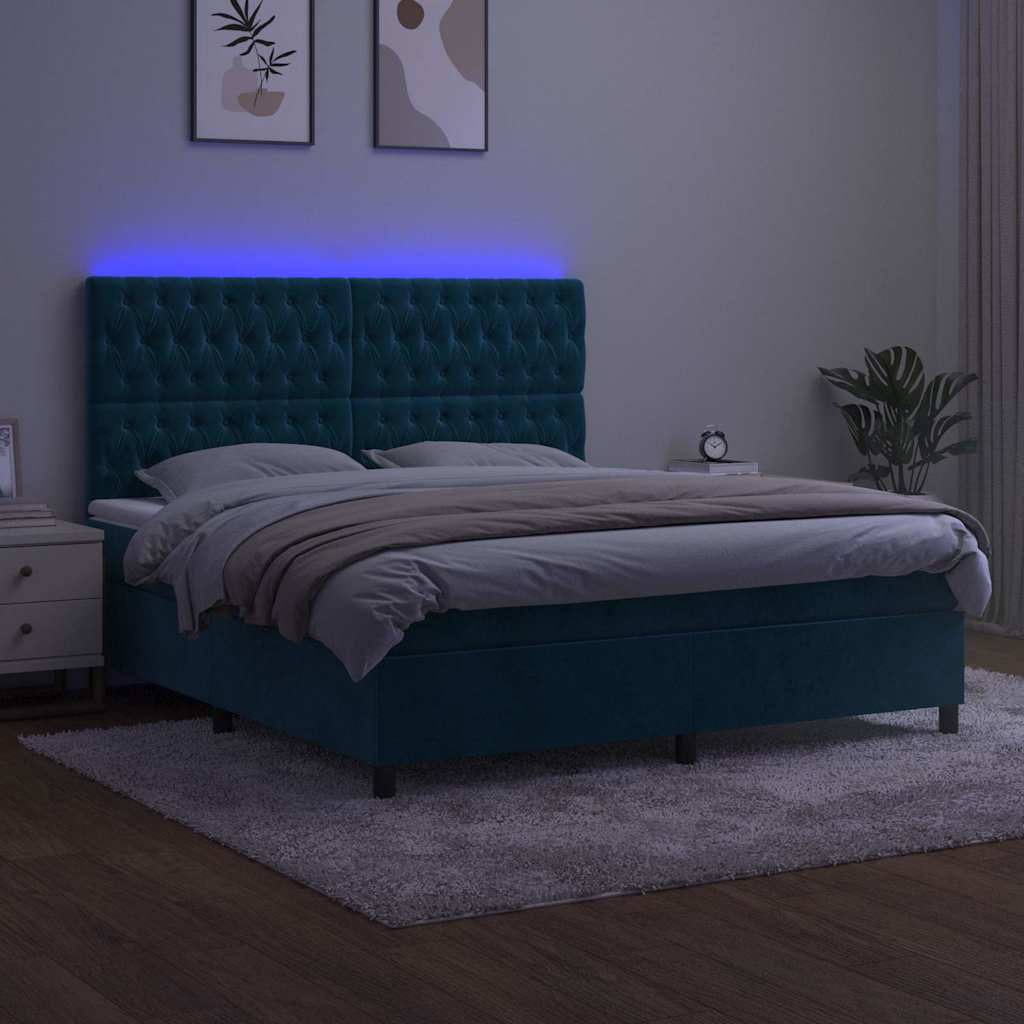 Boxspring met matras en LED fluweel donkerblauw 180x200 cm