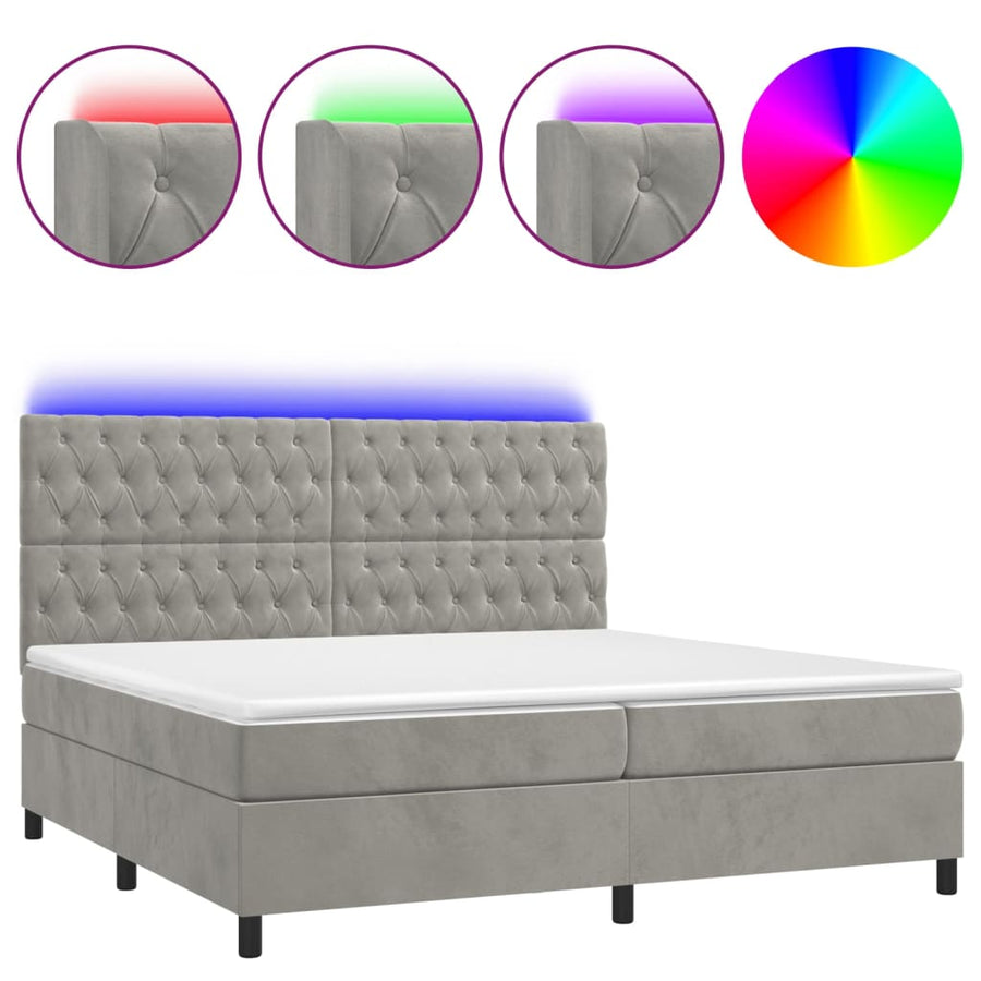 Boxspring Met Matras En Led Fluweel Lichtgrijs 200 x 200 cm Getuft ontwerp