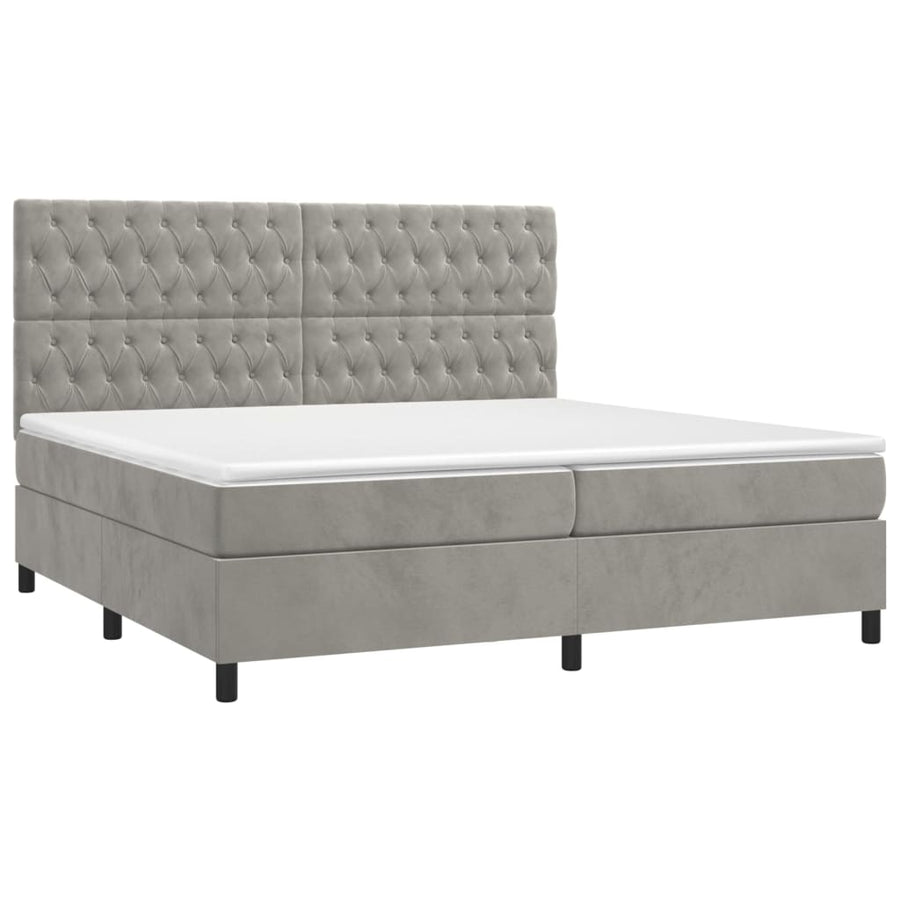 Boxspring Met Matras En Led Fluweel Lichtgrijs 200 x 200 cm Getuft ontwerp
