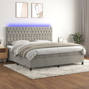 Boxspring 200x200 cm lichtgrijs fluweel met matras en LED