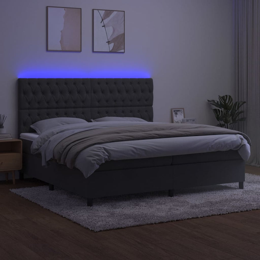 Boxspring Met Matras En Led Fluweel Donkergrijs 200 x 200 cm Getuft ontwerp