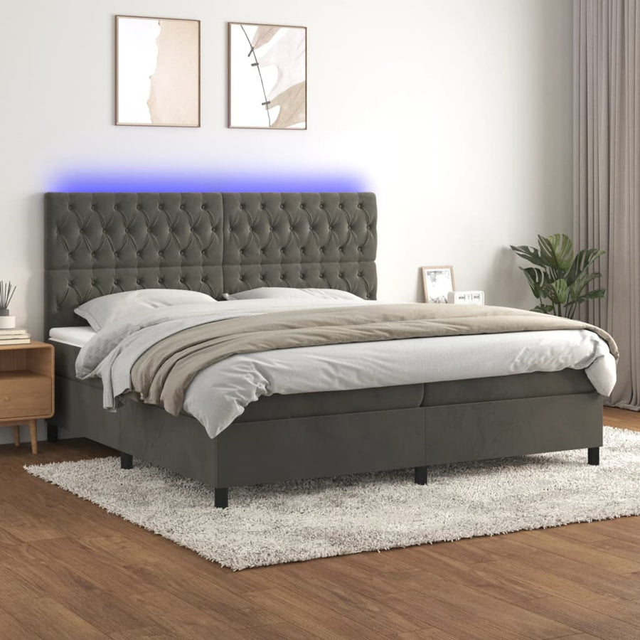 Boxspring Met Matras En Led Fluweel Donkergrijs 200 x 200 cm Getuft ontwerp