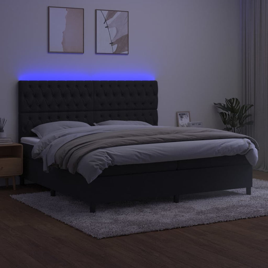 Boxspring Met Matras En Led Fluweel Zwart 200 x 200 cm Getuft ontwerp