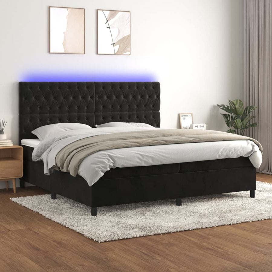 Boxspring Met Matras En Led Fluweel Zwart 200 x 200 cm Getuft ontwerp