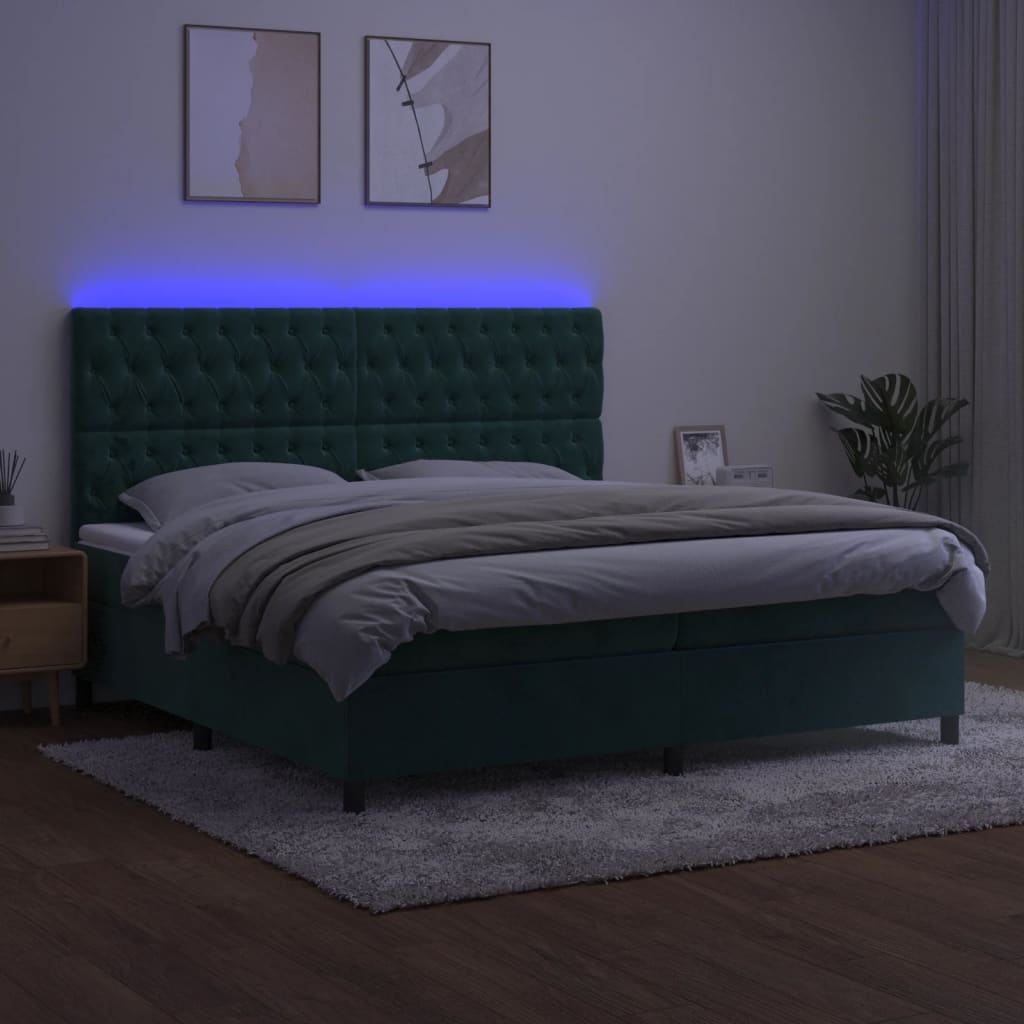 Boxspring Met Matras En Led Fluweel Donkergroen 200 x 200 cm Getuft ontwerp