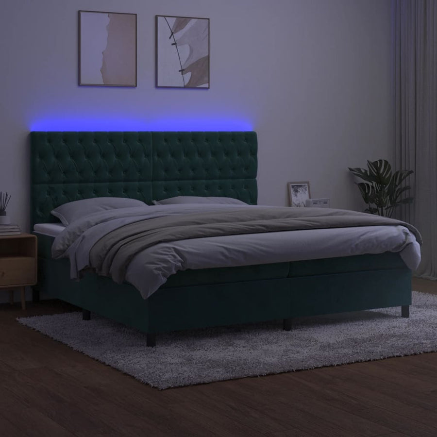 Boxspring Met Matras En Led Fluweel Donkergroen 200 x 200 cm Getuft ontwerp