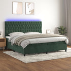 Box spring with mattress and LED velvet dark green 200x200 cm