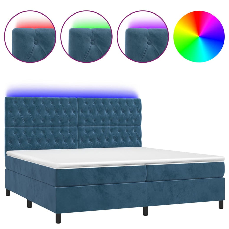 Boxspring Met Matras En Led Fluweel Donkerblauw 200 x 200 cm Getuft ontwerp