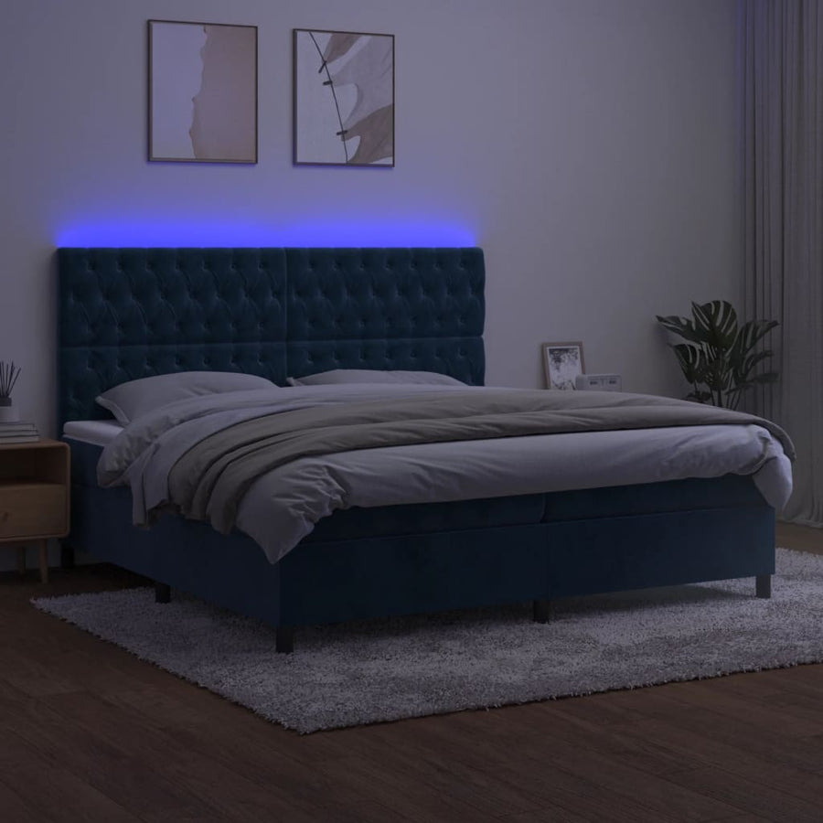 Boxspring Met Matras En Led Fluweel Donkerblauw 200 x 200 cm Getuft ontwerp