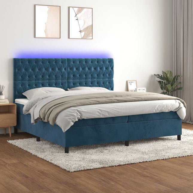 Boxspring Met Matras En Led Fluweel Donkerblauw 200 x 200 cm Getuft ontwerp