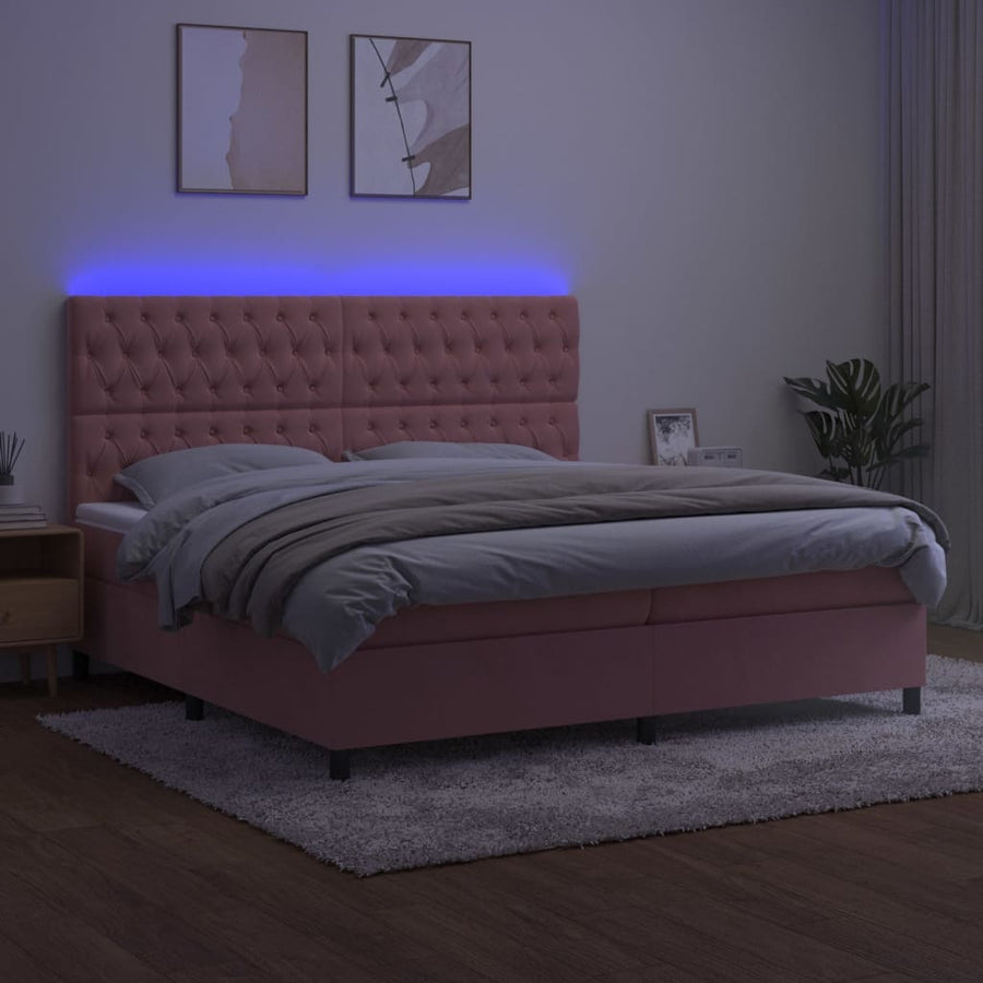Boxspring Met Matras En Led Fluweel Roze 200 x 200 cm Getuft ontwerp